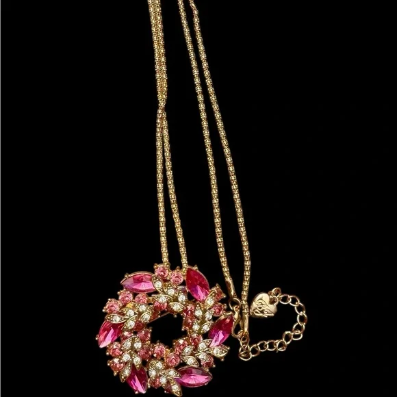 Pink and Gold Floral Pendant Necklace / broach - Picture 1 of 5